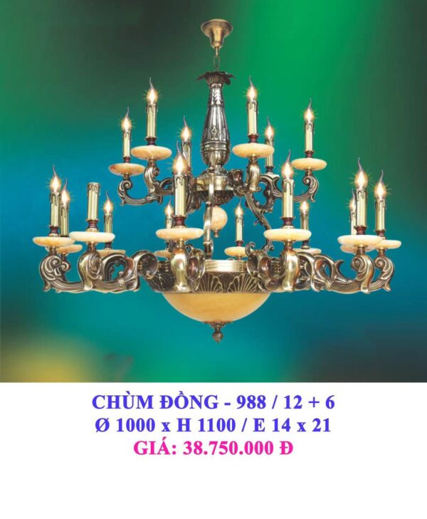 Đèn Chùm Đồng Nguyên Chất 988/12+6