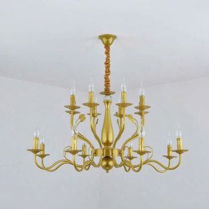 Đèn chùm đơn giản xi vàng 12 bóng EH - 16/6+6